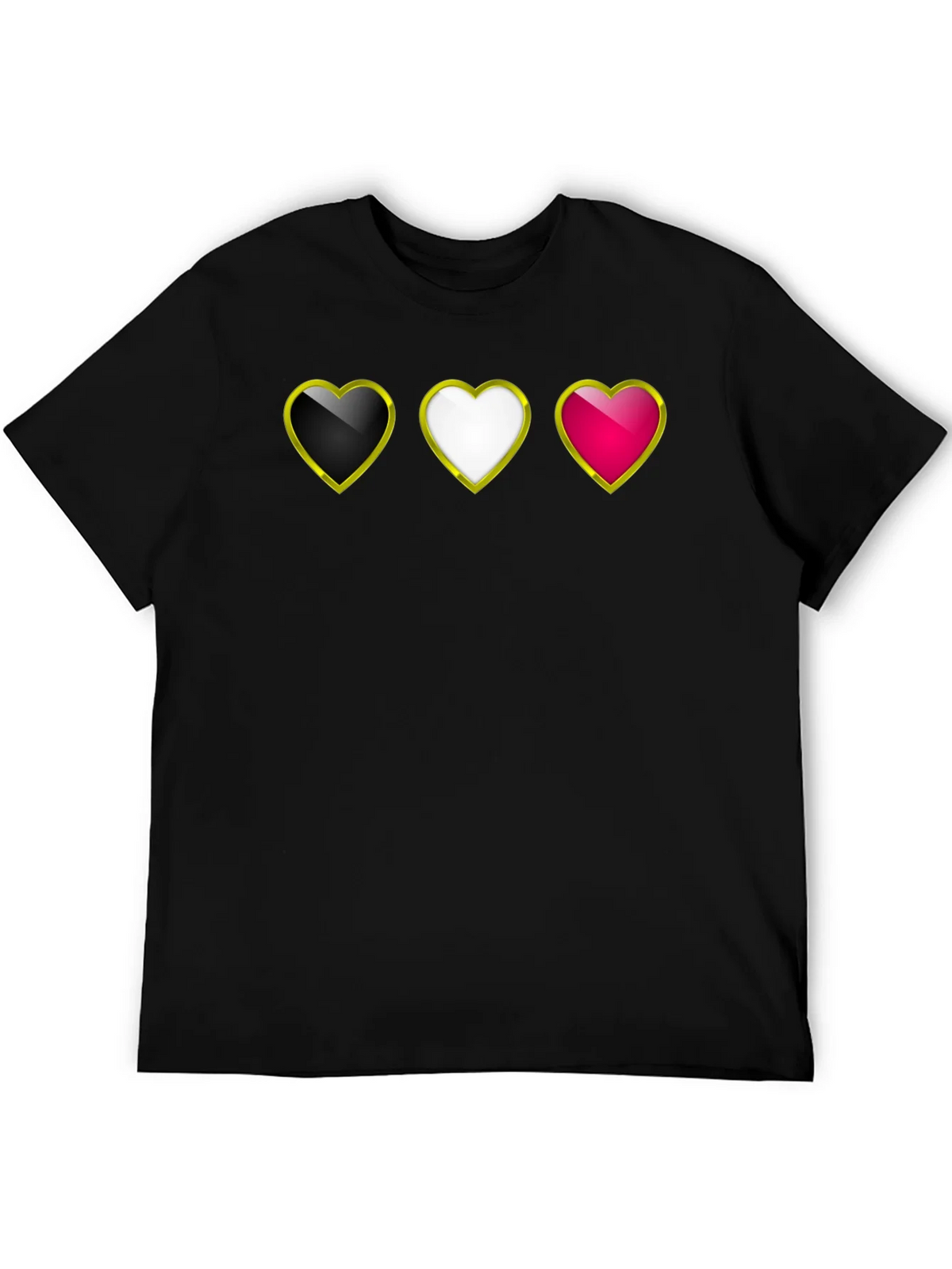 Heart Trio Black T-Shirt: Gold Trim Hearts Design product image 5