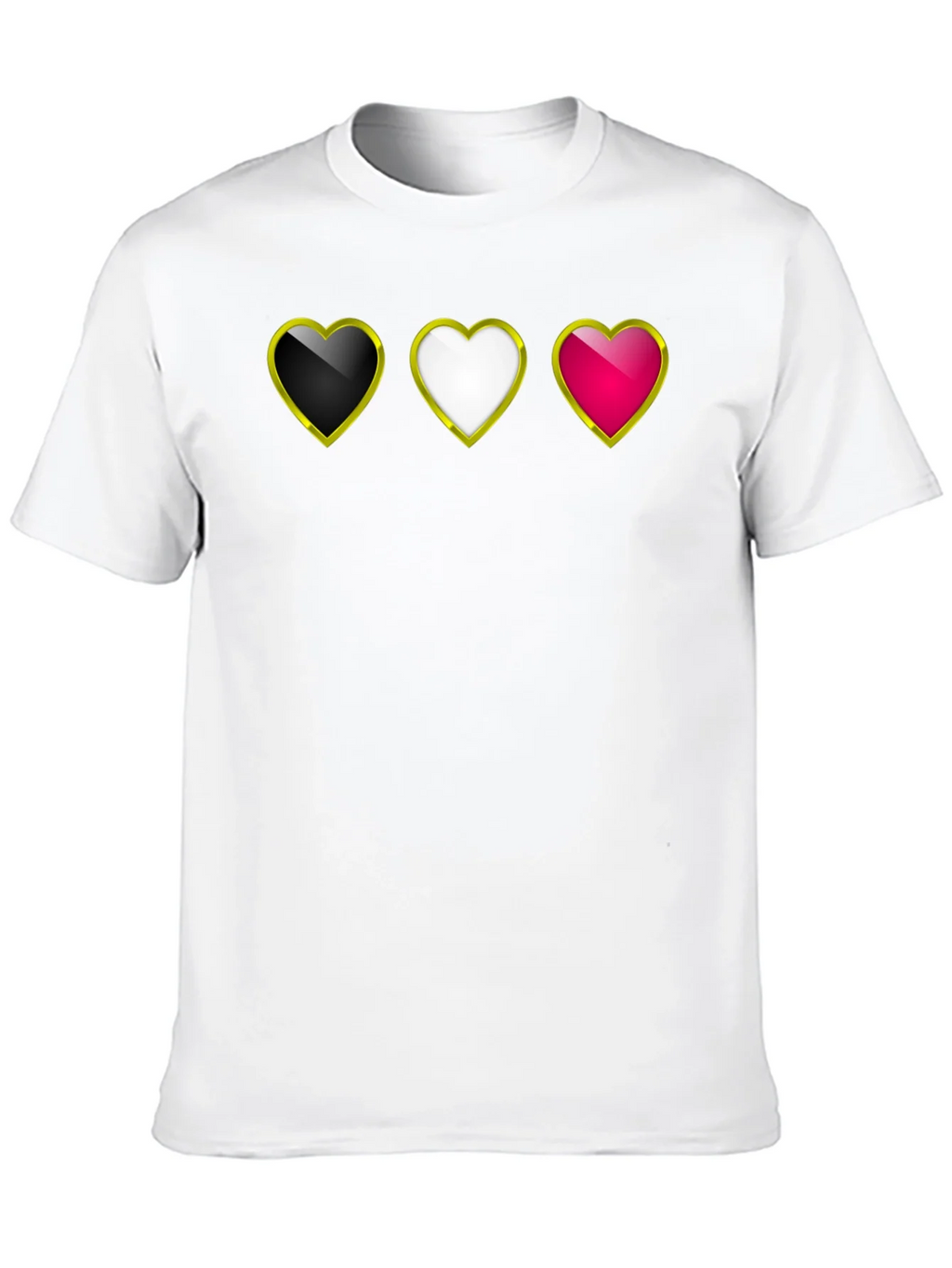 Heart Trio Black T-Shirt: Gold Trim Hearts Design product image 9
