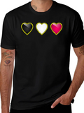 Heart Trio Black T-Shirt: Gold Trim Hearts Design product image 1
