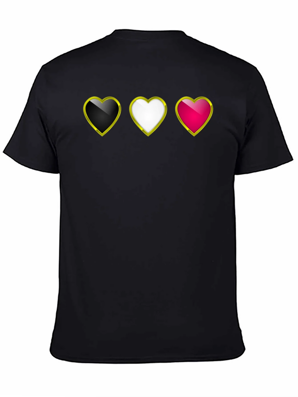 Heart Trio Black T-Shirt: Gold Trim Hearts Design product image 4