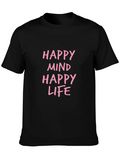 Happy Mind Life Graphic Tee - Black Casual T-Shirt product image 1