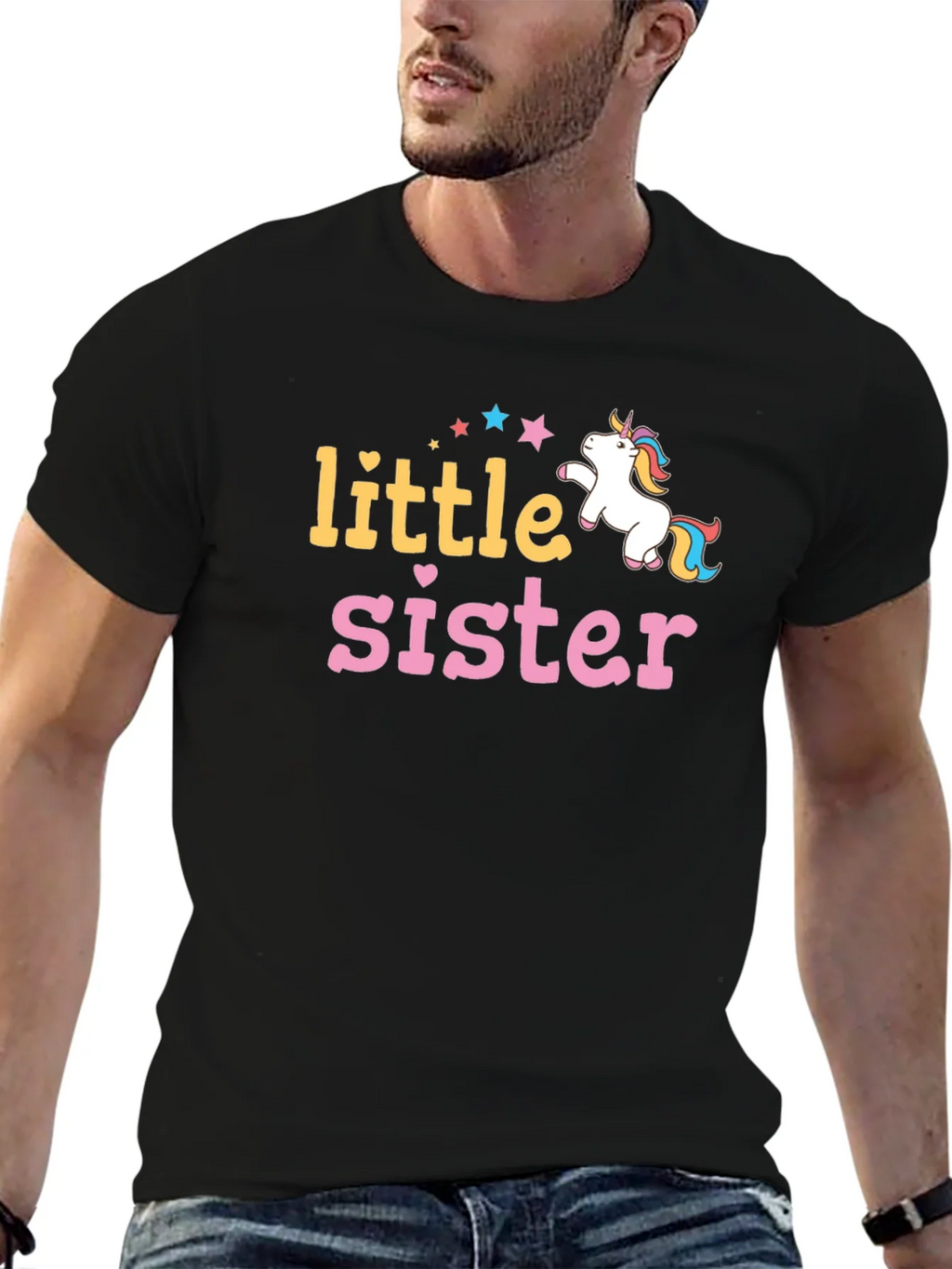 Little Sister Unicorn Graphic Tee - Cute Black Shirt product image 2