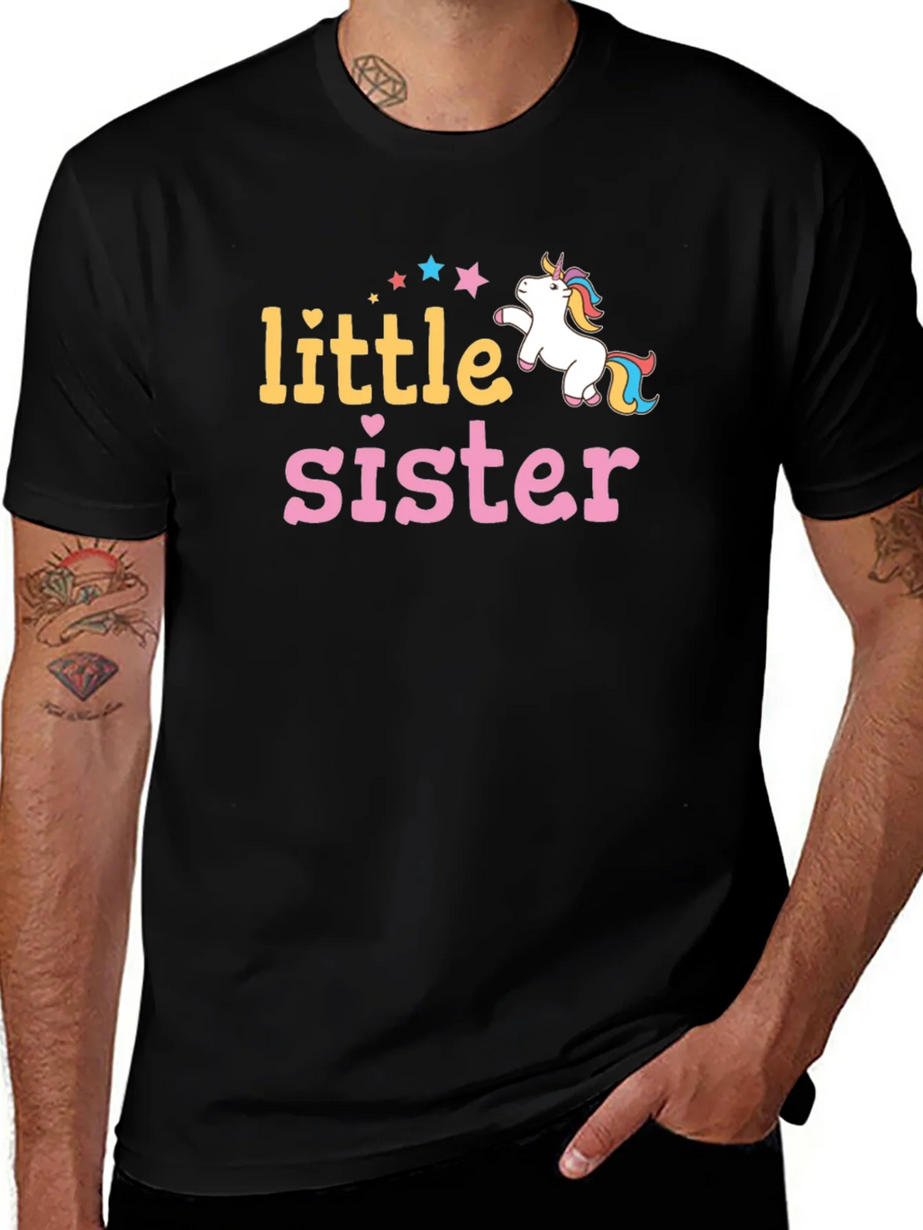 Little Sister Unicorn Graphic Tee - Cute Black Shirt product image 1