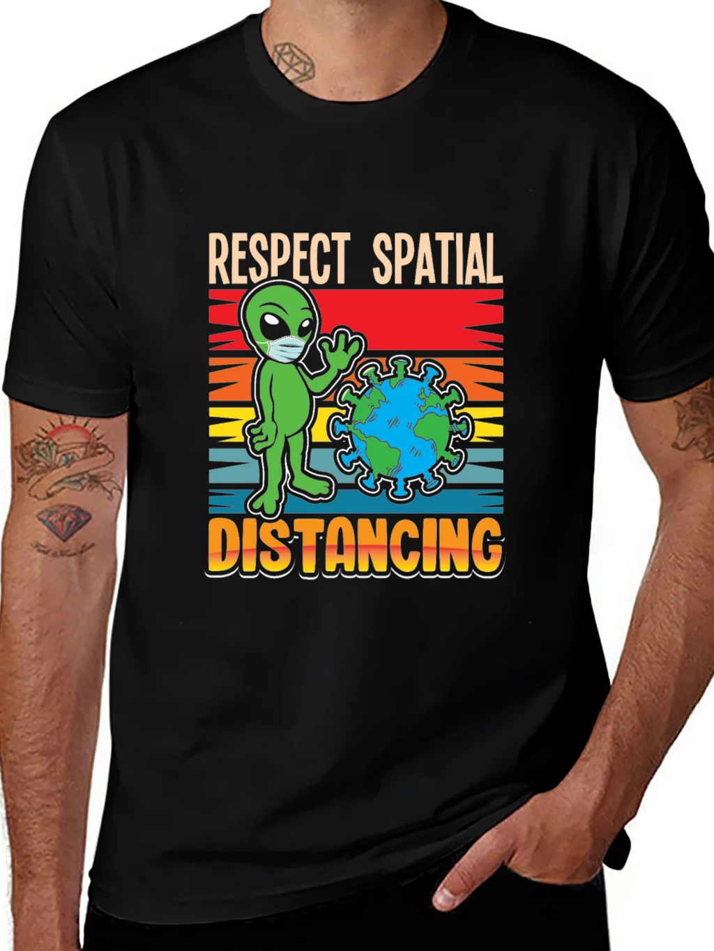 Respect Spatial Distancing T-Shirt Alien Earth Graphic Tee product image 1