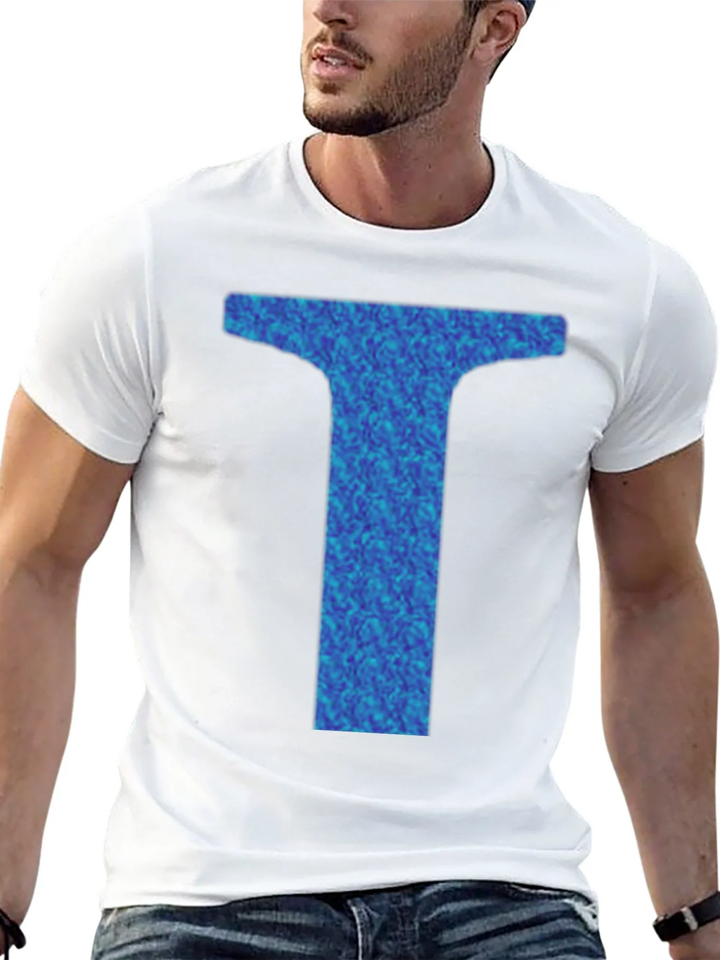 Abstract Blue Letter T Graphic Black T-Shirt product image 7