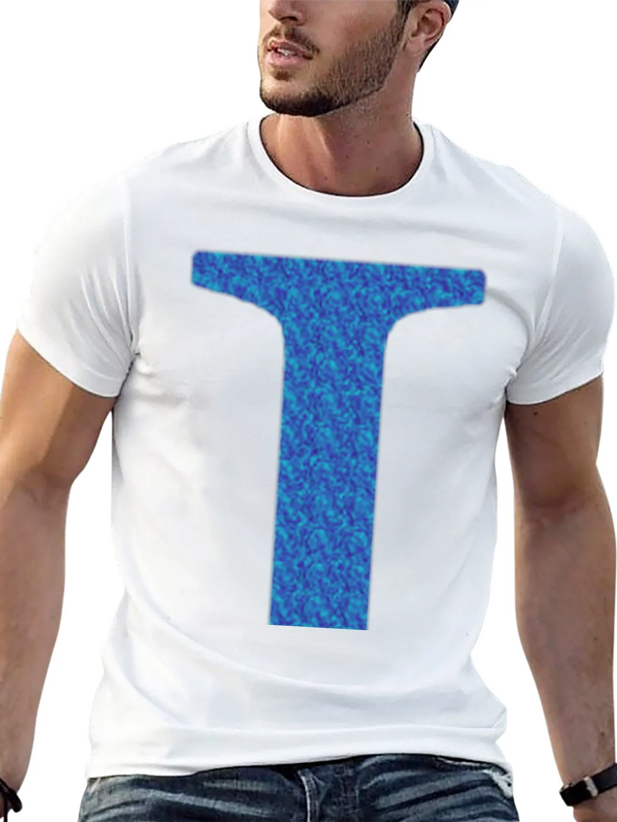 Abstract Blue Letter T Graphic Black T-Shirt product image 7