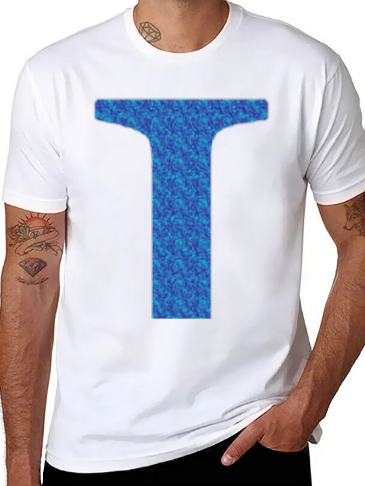 Abstract Blue Letter T Graphic Black T-Shirt product image 4