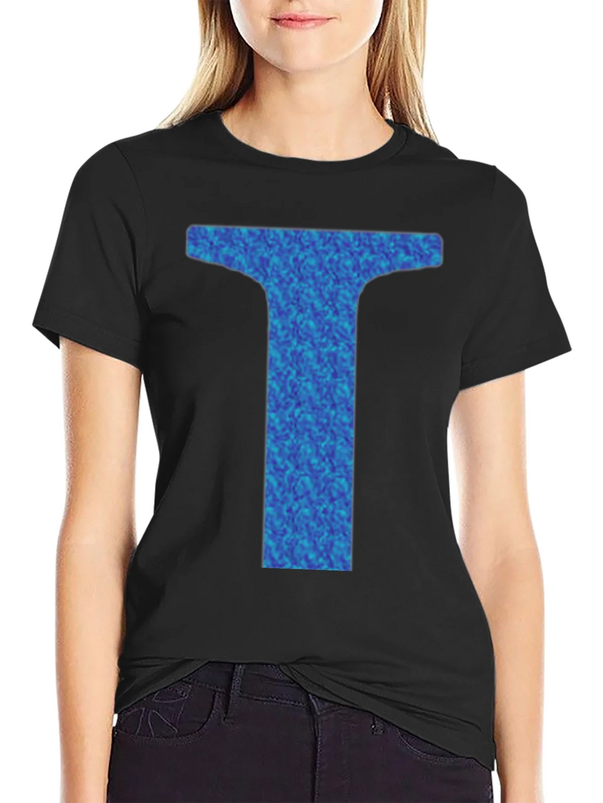 Abstract Blue Letter T Graphic Black T-Shirt product image 1
