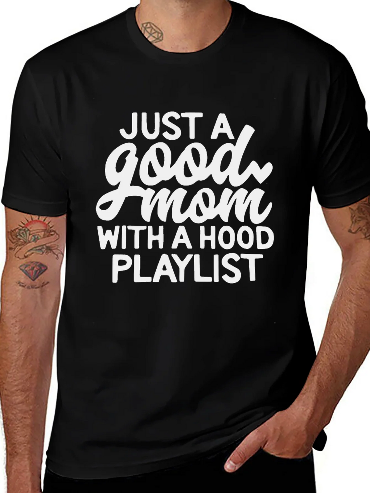 Good Mom Hood Playlist Black Graphic T-Shirt product image 1