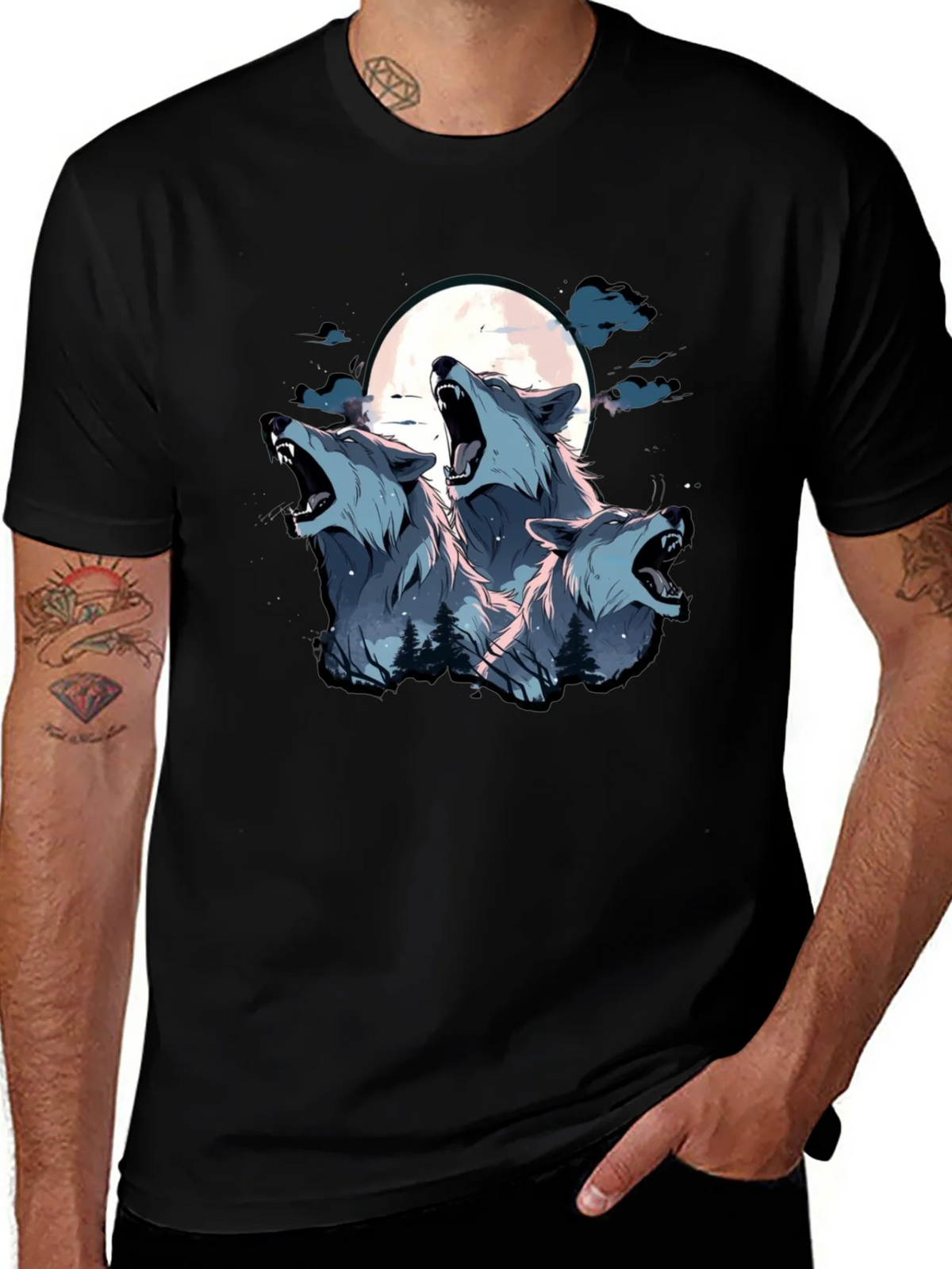 Three Wolf Moon Graphic Tee - Black product image 1