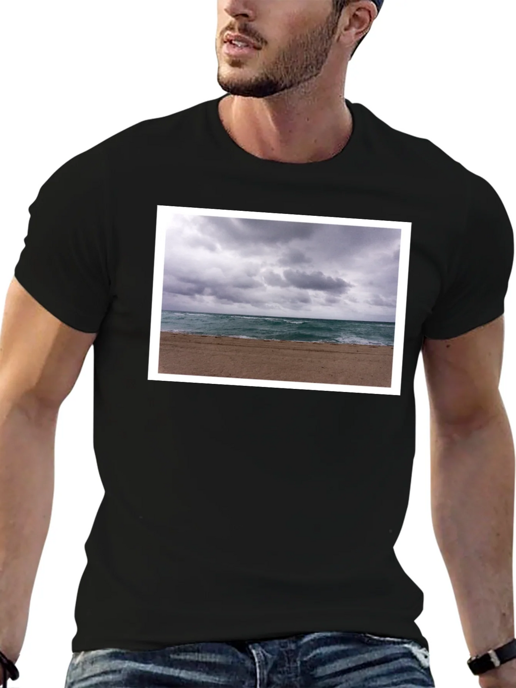 Stormy Beach Graphic Tee - Black Cotton T-Shirt product image 6