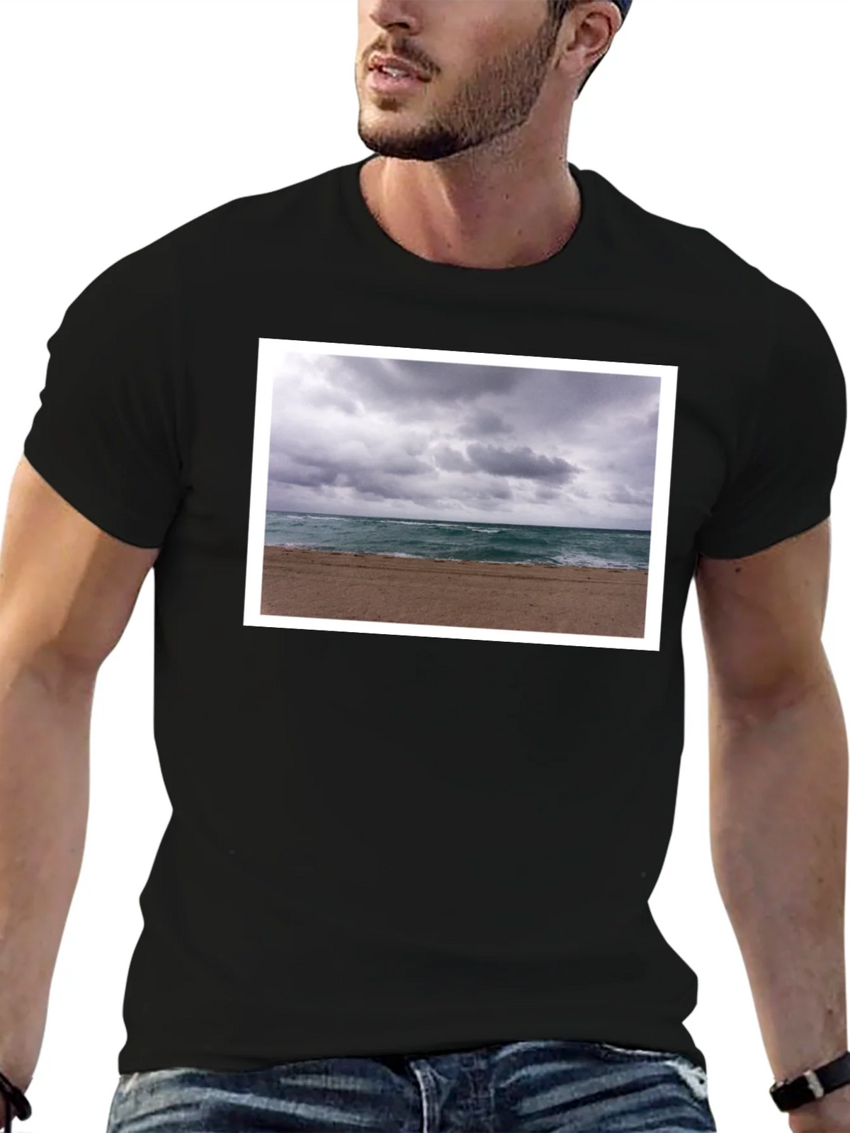 Stormy Beach Graphic Tee - Black Cotton T-Shirt product image 6