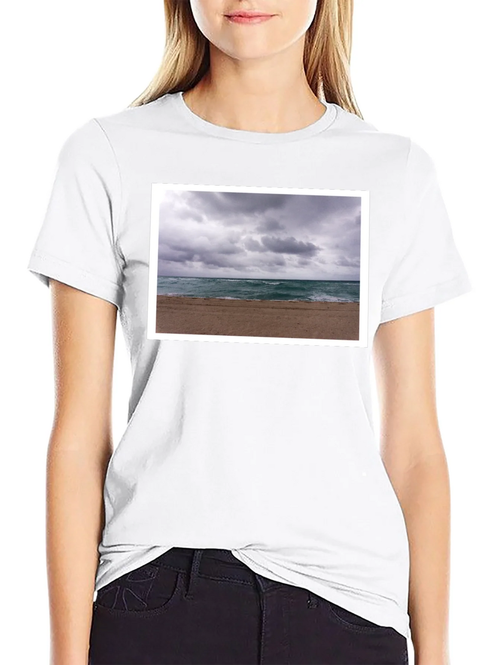 Stormy Beach Graphic Tee - Black Cotton T-Shirt product image 8