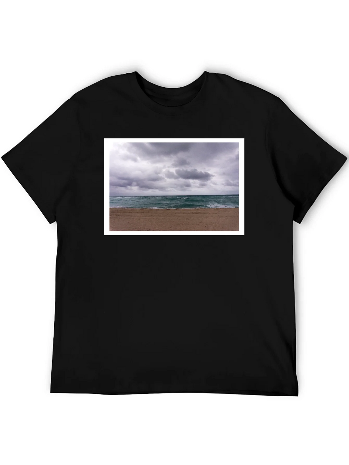 Stormy Beach Graphic Tee - Black Cotton T-Shirt product image 5