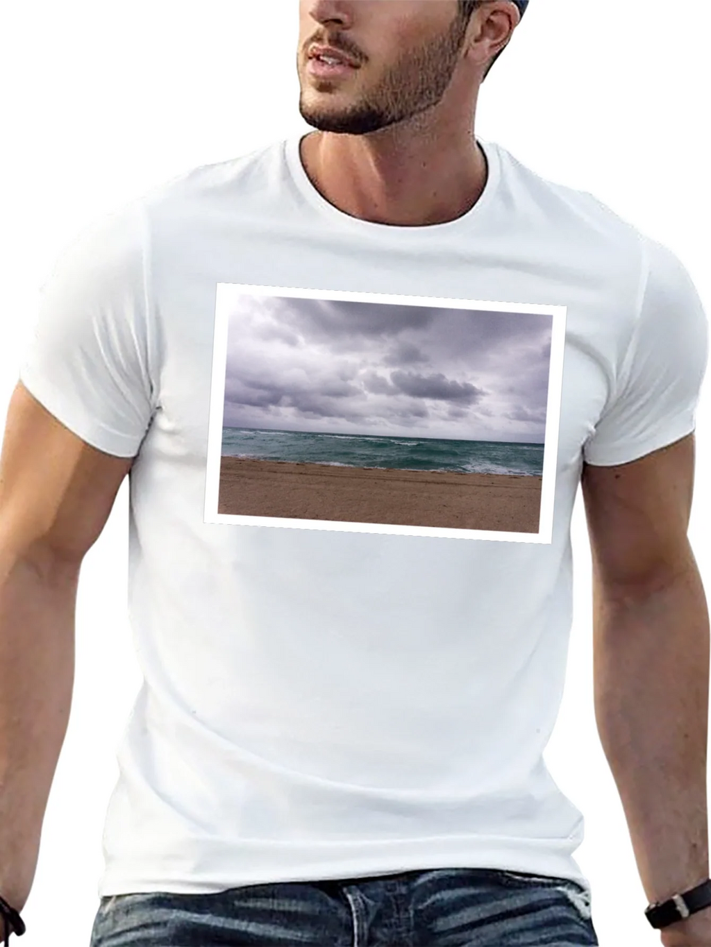 Stormy Beach Graphic Tee - Black Cotton T-Shirt product image 12