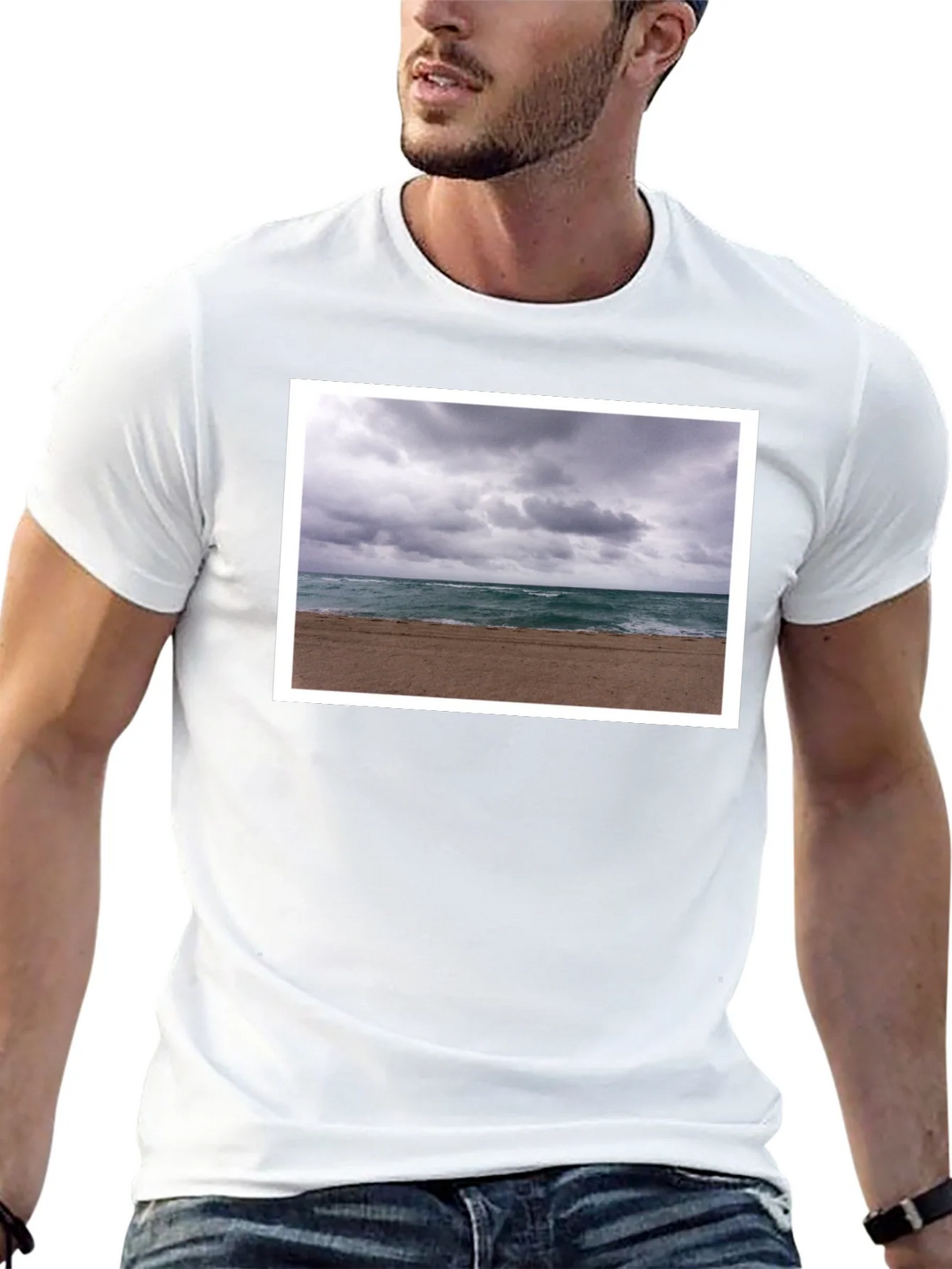 Stormy Beach Graphic Tee - Black Cotton T-Shirt product image 12