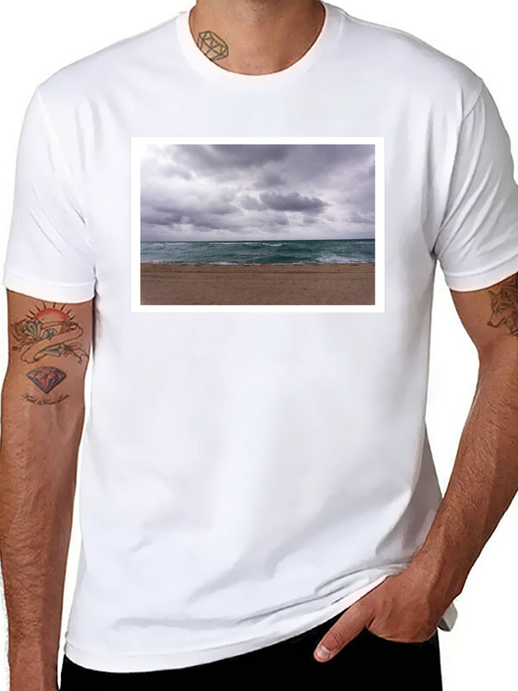 Stormy Beach Graphic Tee - Black Cotton T-Shirt product image 7
