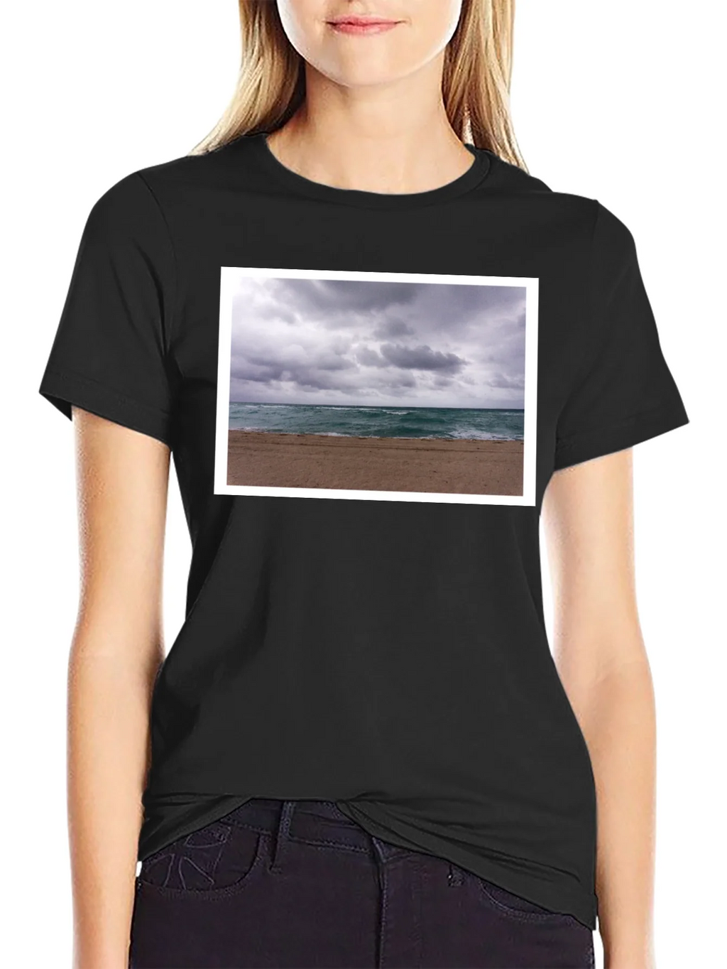 Stormy Beach Graphic Tee - Black Cotton T-Shirt product image 2
