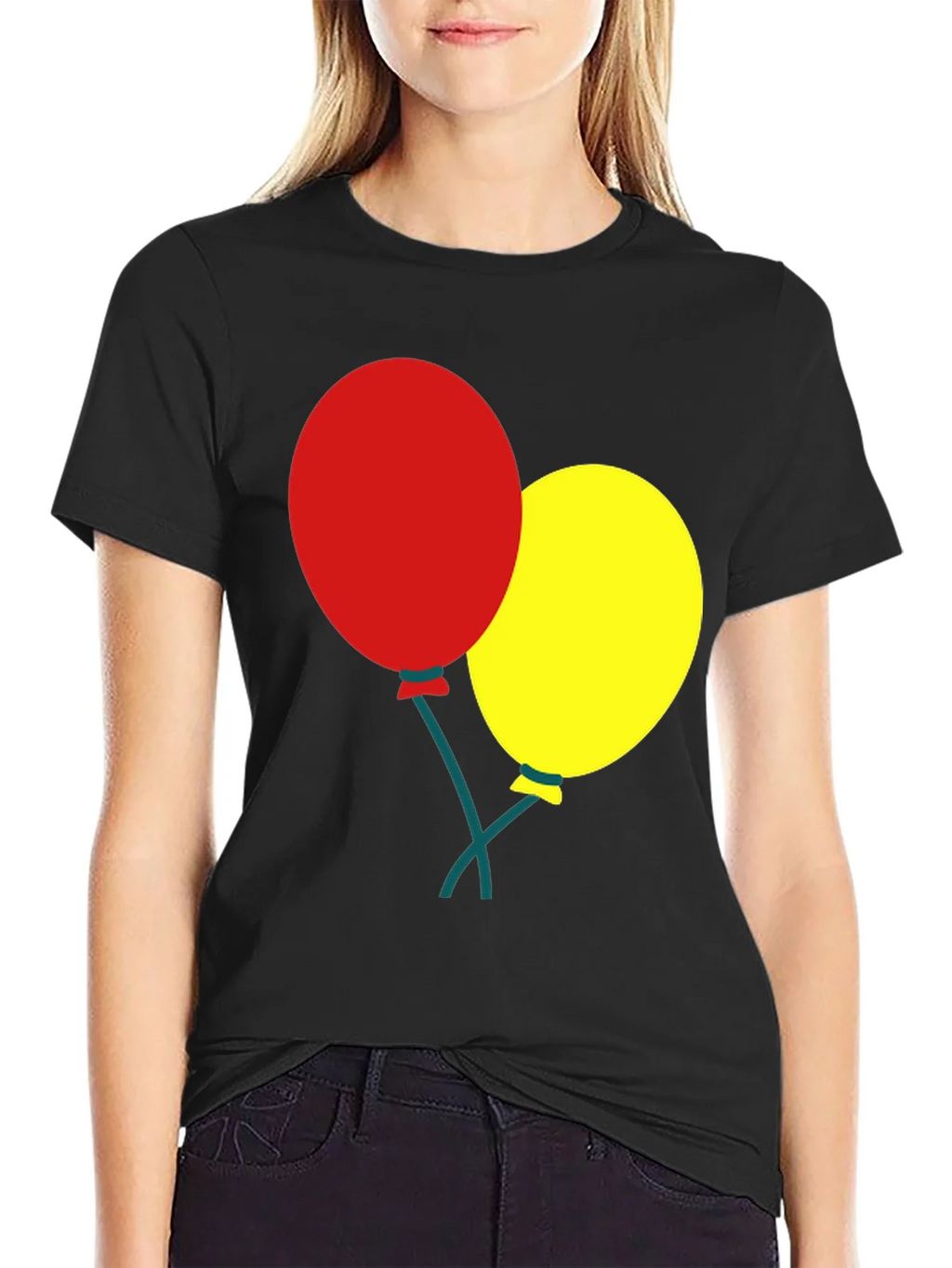 Black T-Shirt with Balloons Graphic product image 2