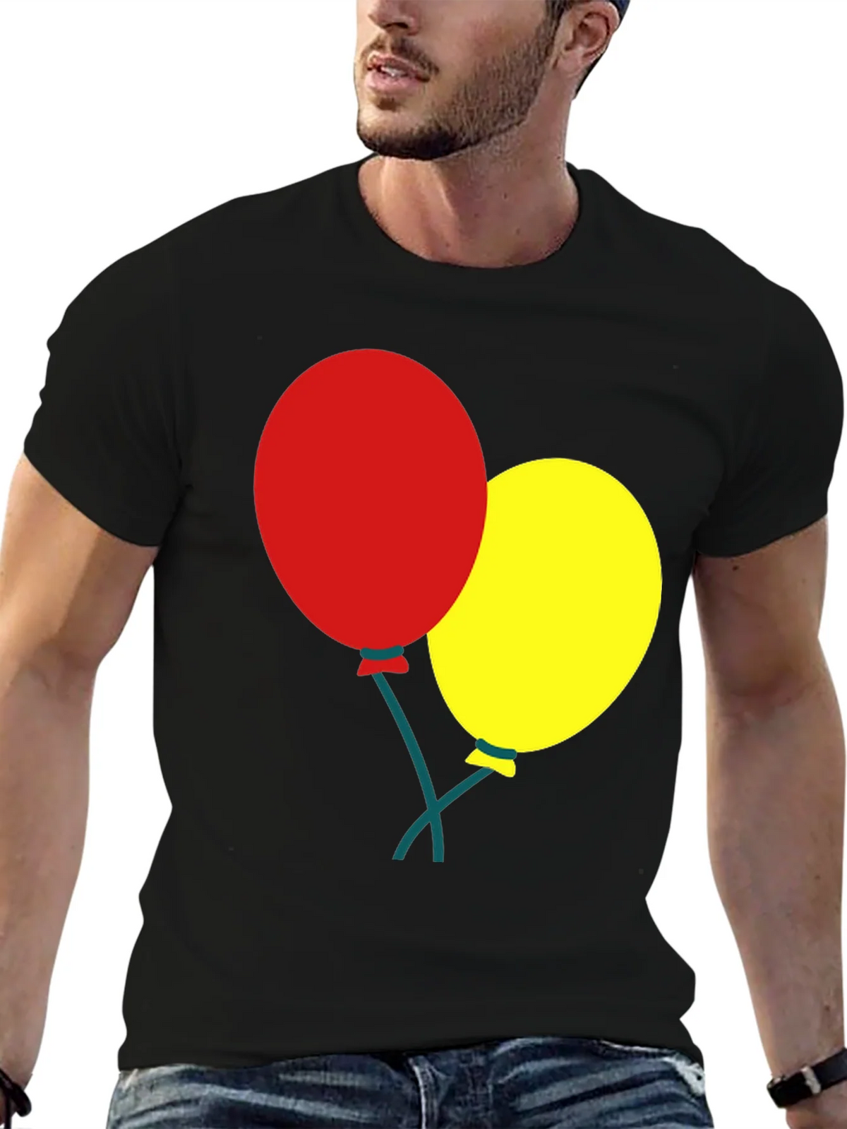 Black T-Shirt with Balloons Graphic product image 6