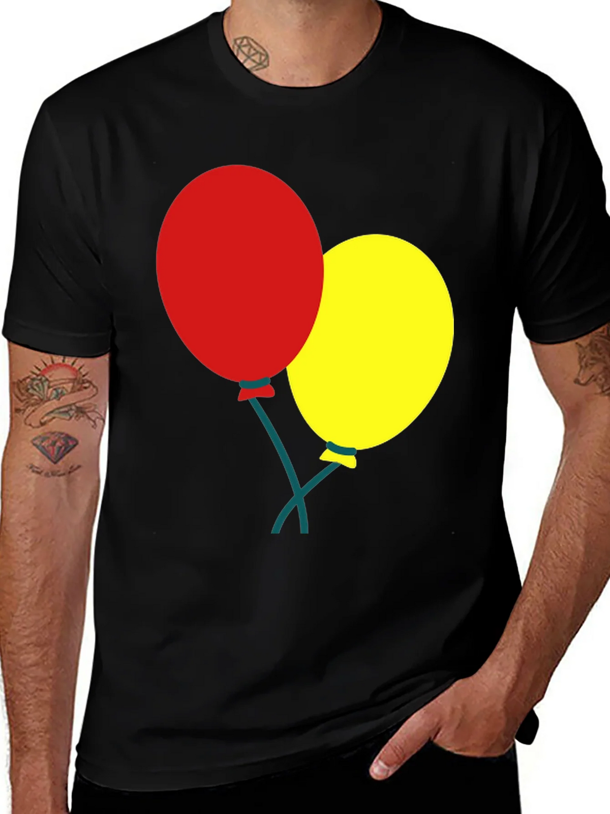 Black T-Shirt with Balloons Graphic product image 1