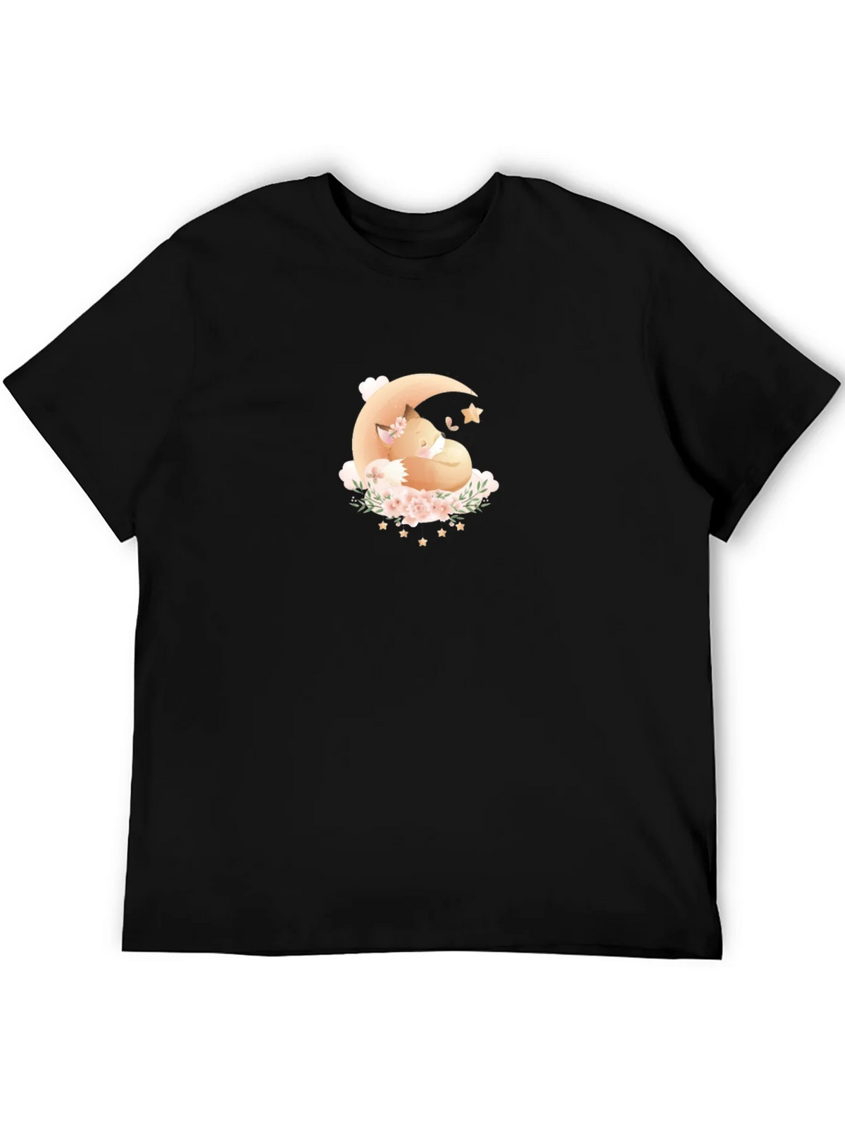 Dreamy Fox Moon Graphic Black T-Shirt product image 4