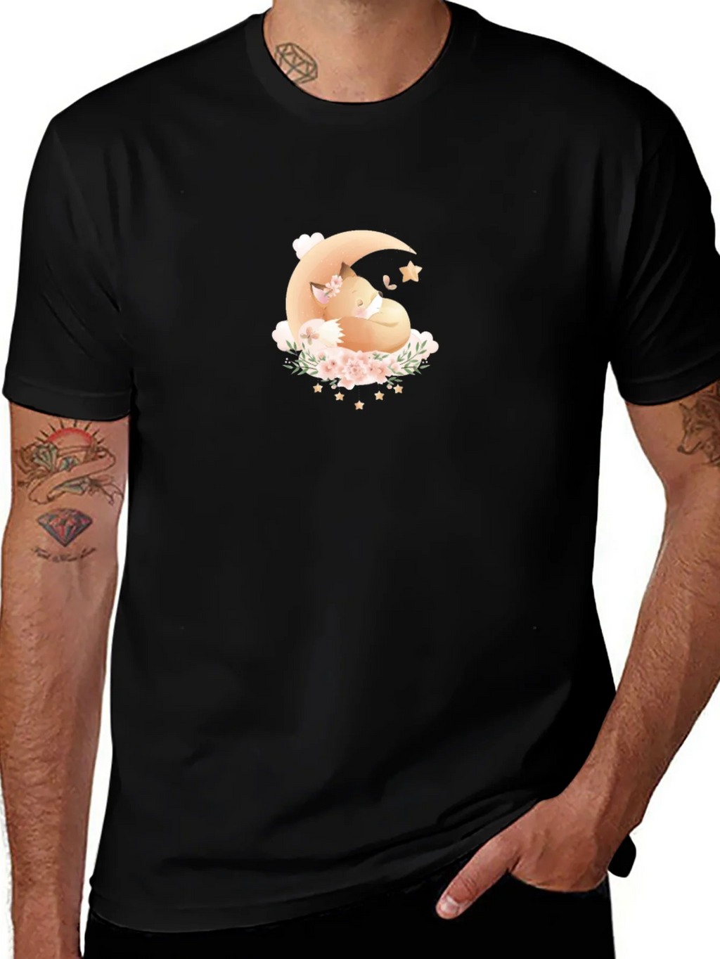 Dreamy Fox Moon Graphic Black T-Shirt product image 1