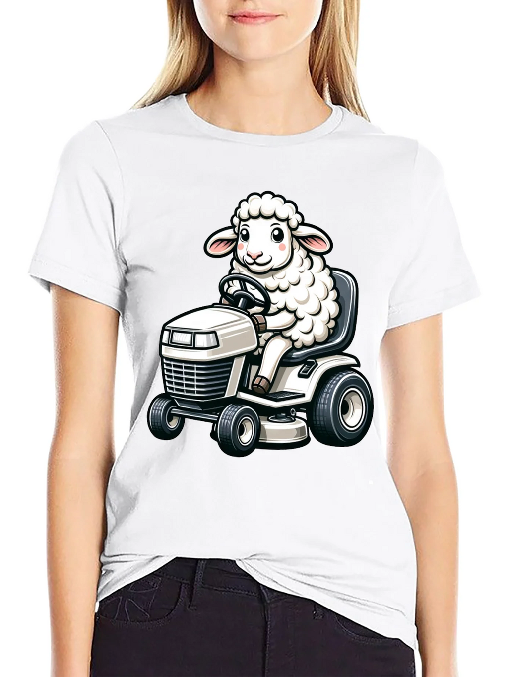 Sheep on Lawn Mower T-Shirt - Black product image 8