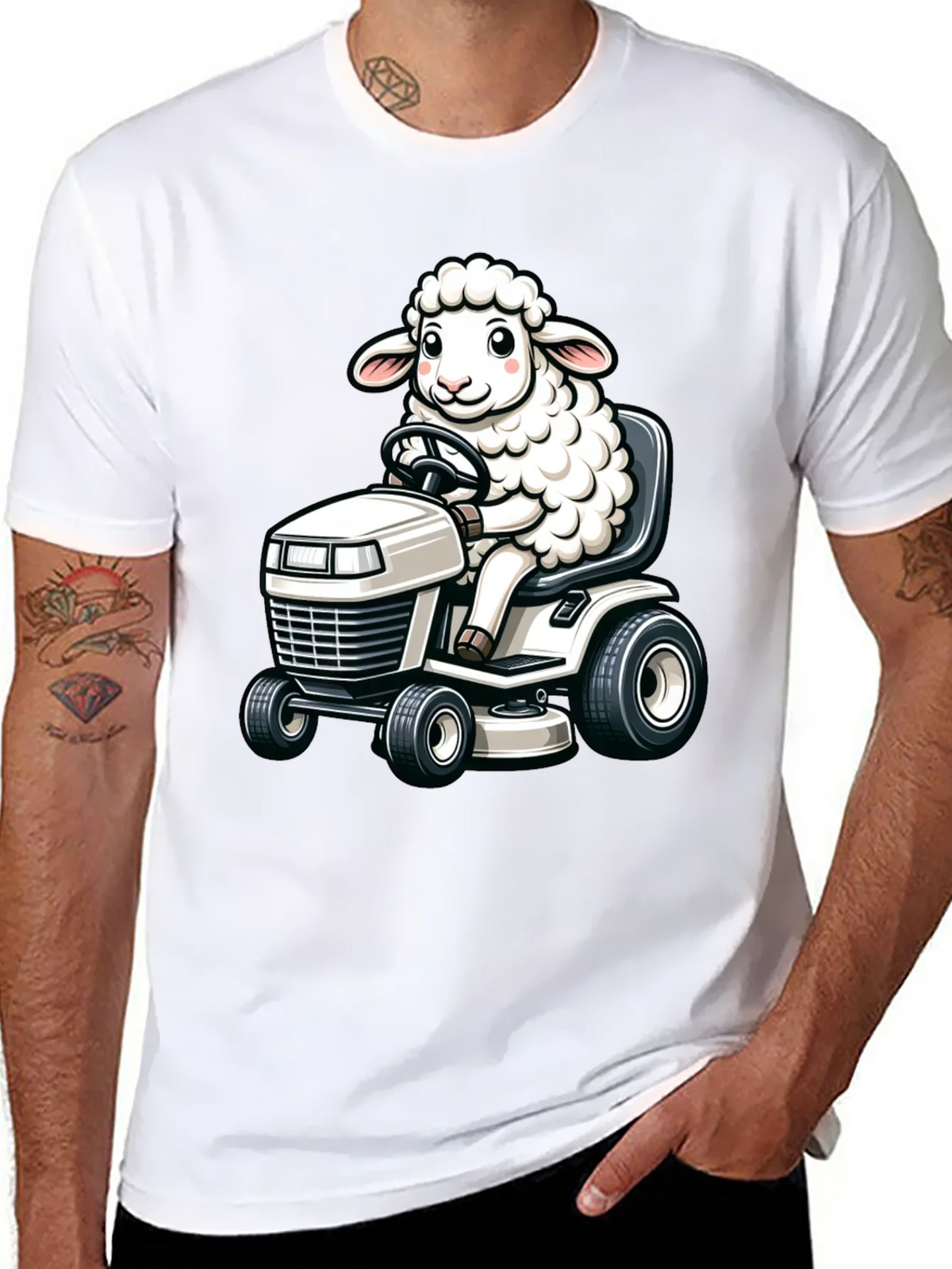 Sheep on Lawn Mower T-Shirt - Black product image 7