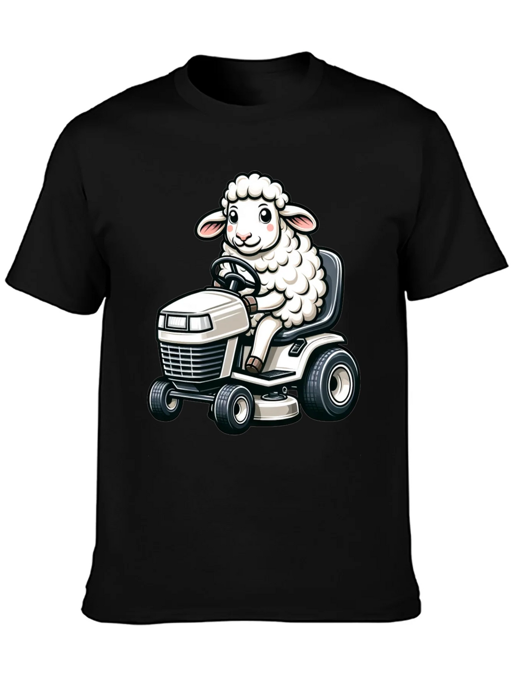 Sheep on Lawn Mower T-Shirt - Black product image 3