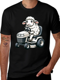 Sheep on Lawn Mower T-Shirt - Black product image 1