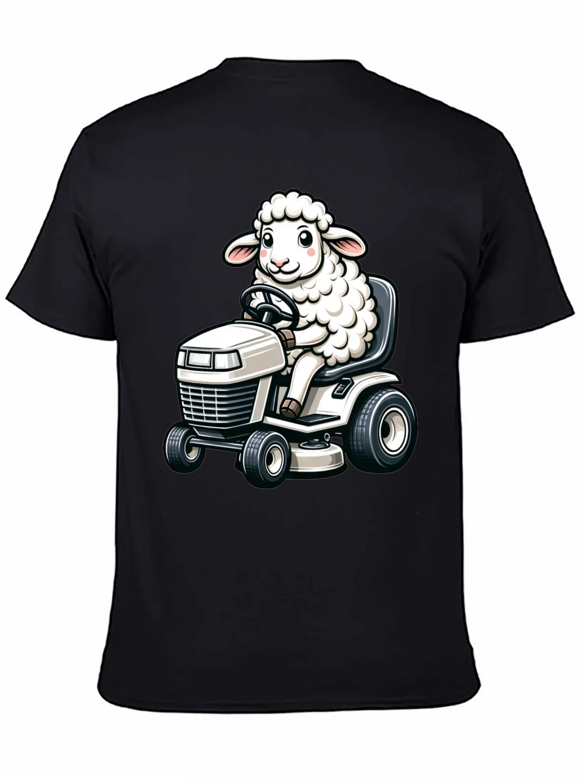 Sheep on Lawn Mower T-Shirt - Black product image 4