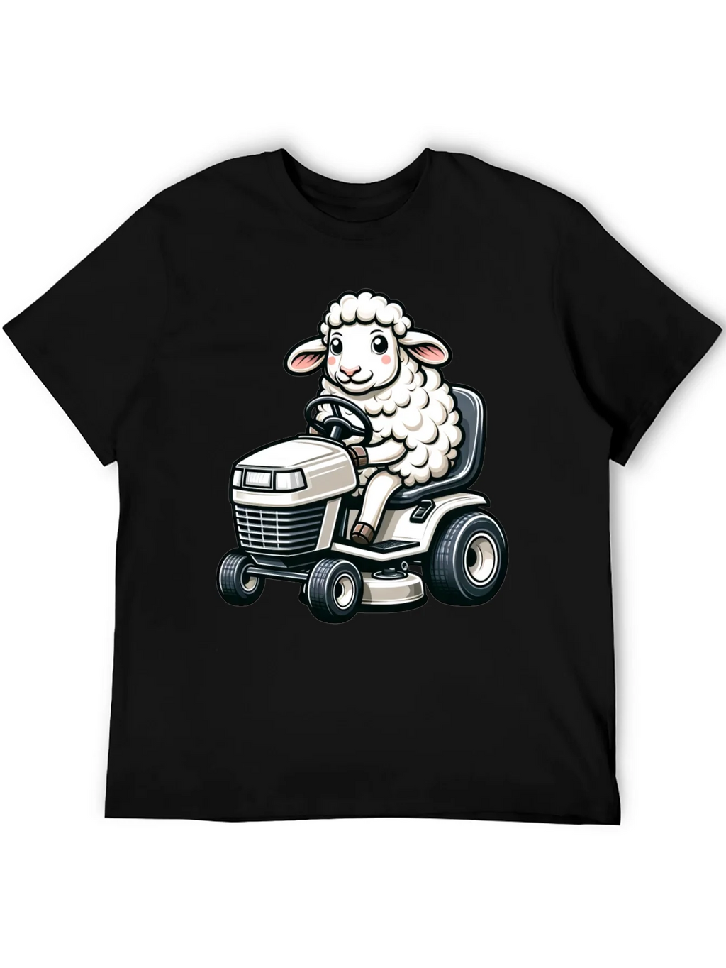 Sheep on Lawn Mower T-Shirt - Black product image 5