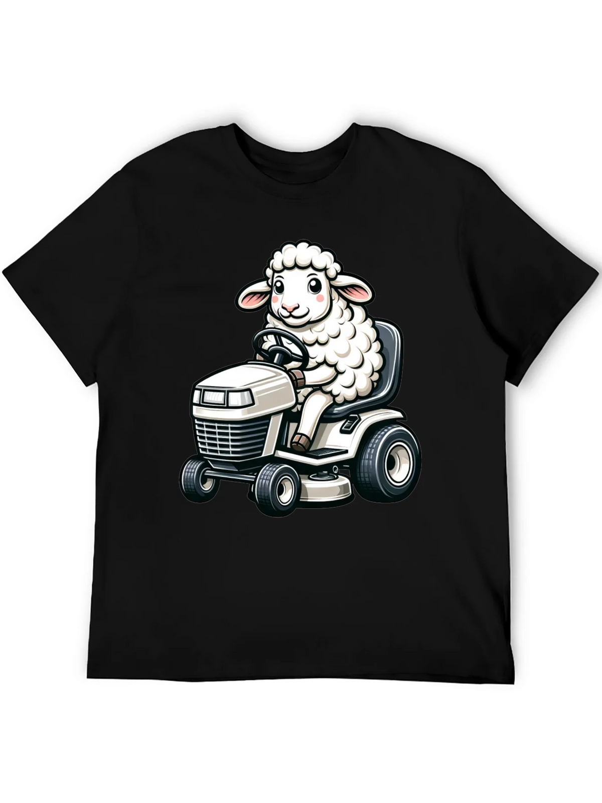 Sheep on Lawn Mower T-Shirt - Black product image 5