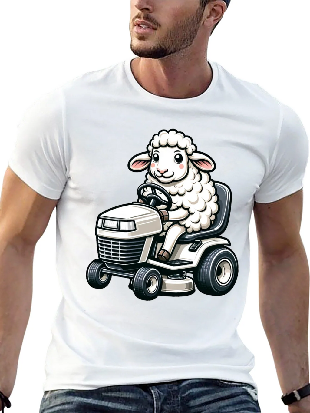 Sheep on Lawn Mower T-Shirt - Black product image 12