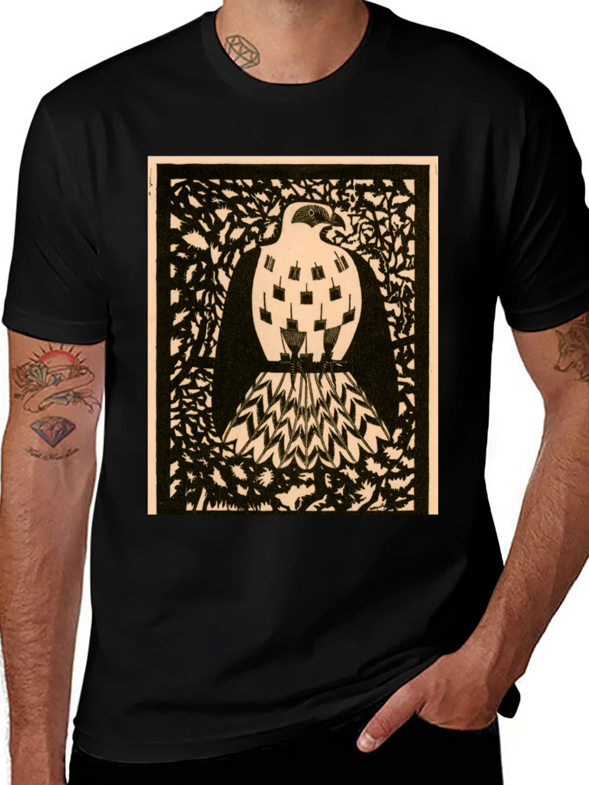 Abstract Bird Graphic Print Black Tee product image 1