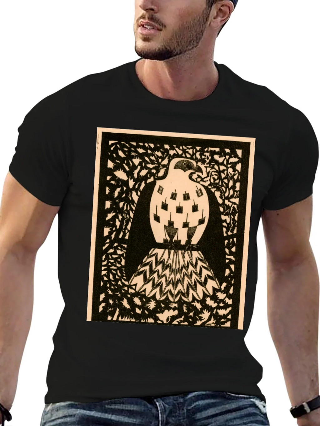 Abstract Bird Graphic Print Black Tee product image 6