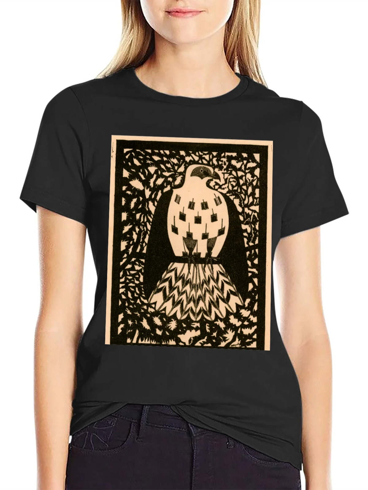 Abstract Bird Graphic Print Black Tee product image 2