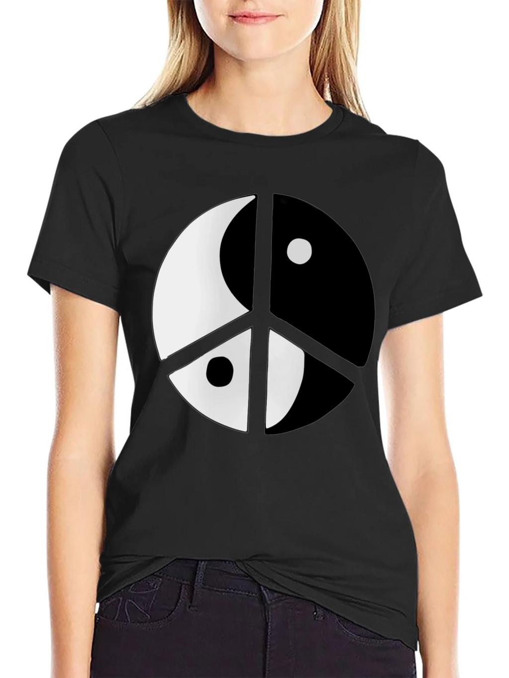 Yin Yang Peace Sign Black T-Shirt product image 2