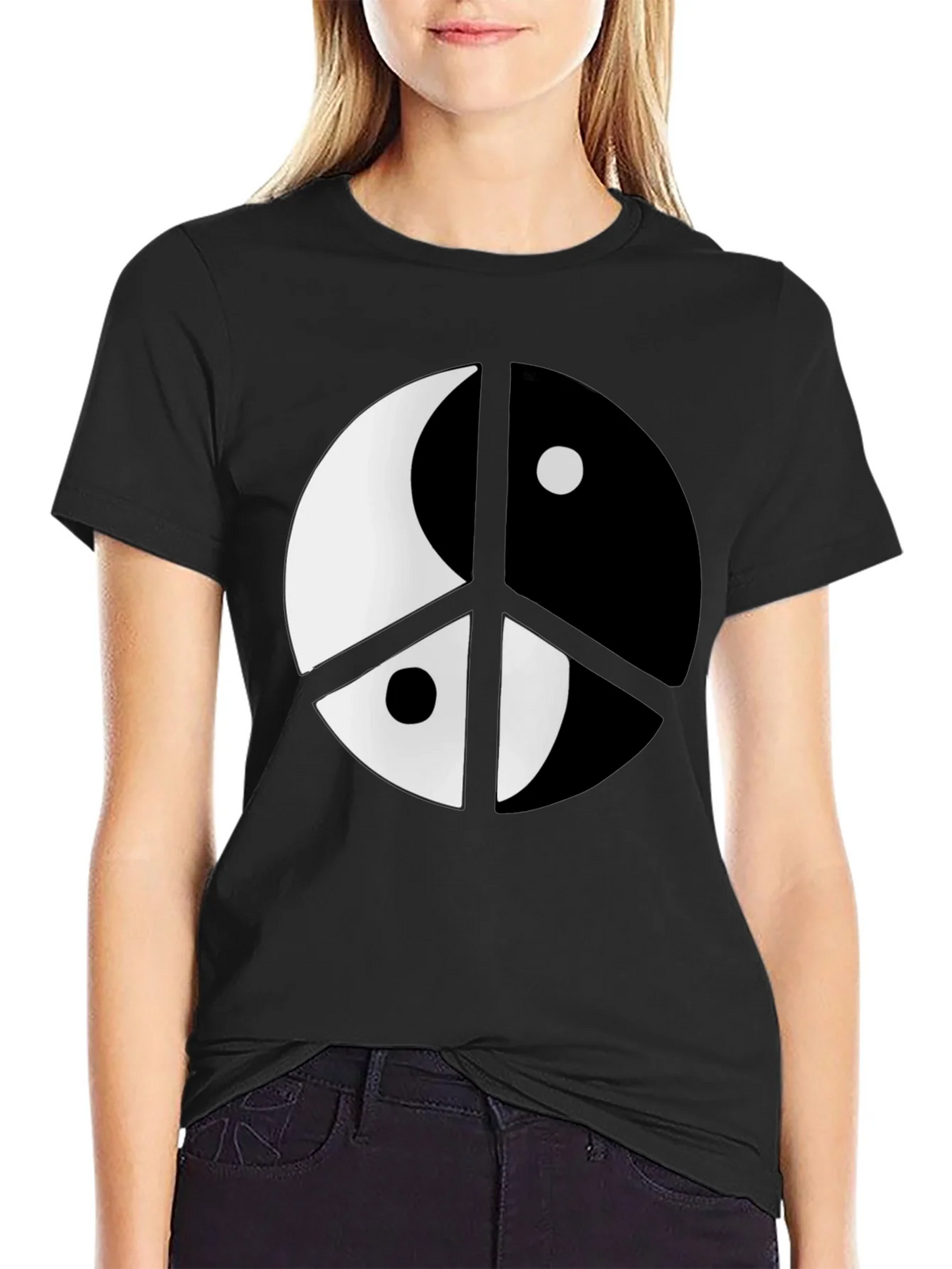 Yin Yang Peace Sign Black T-Shirt product image 2