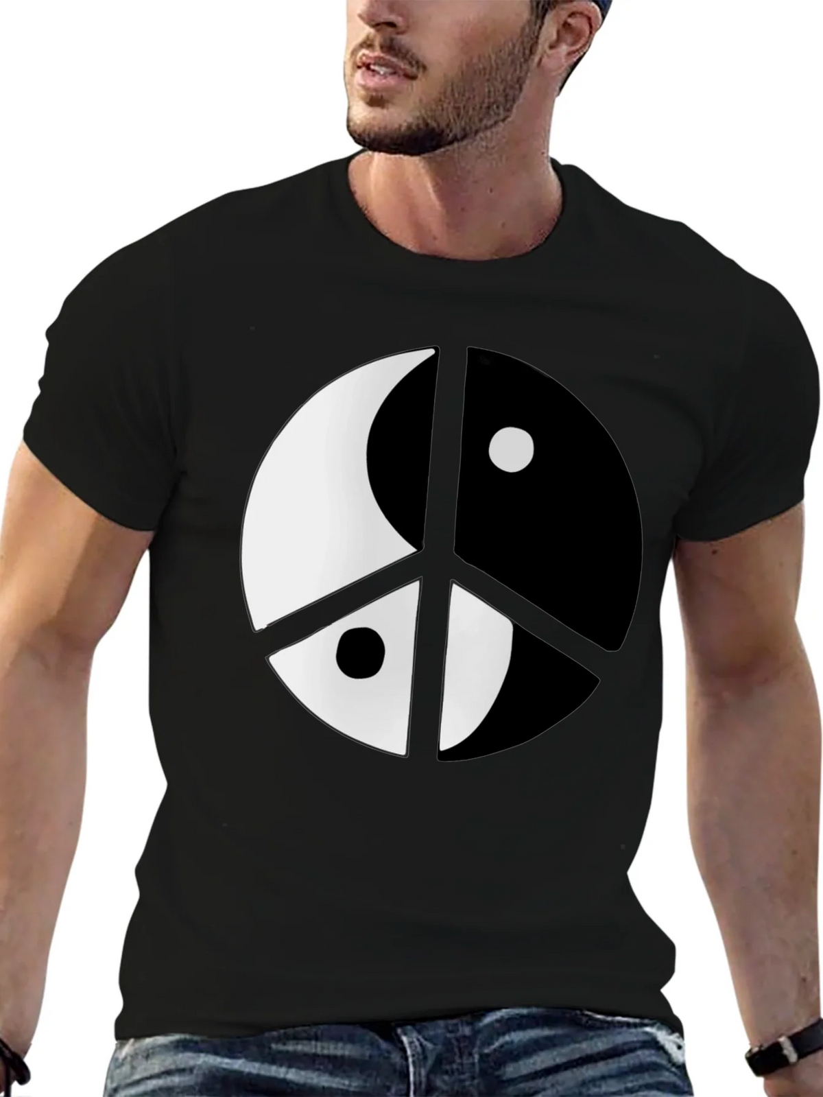 Yin Yang Peace Sign Black T-Shirt product image 6