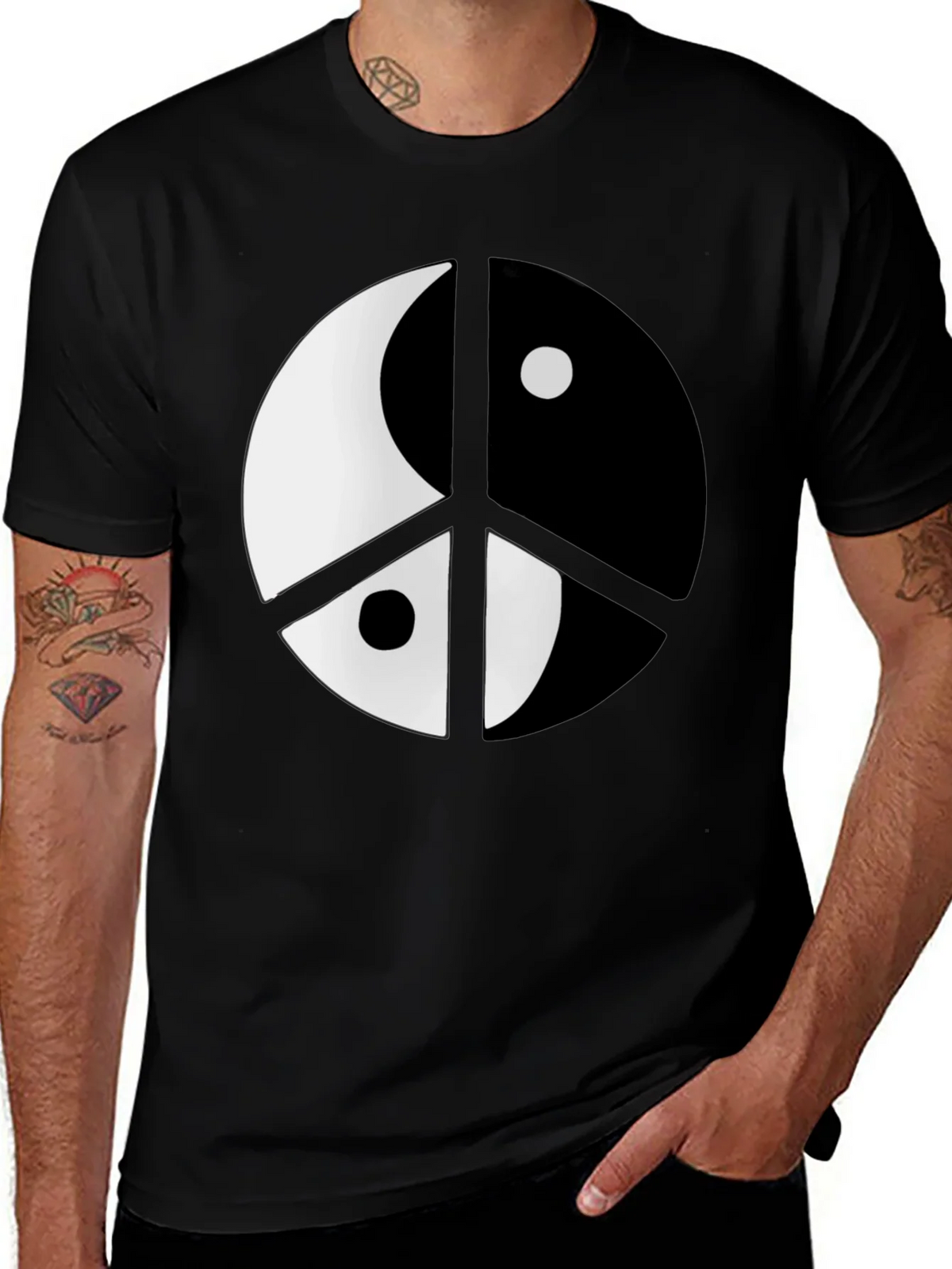 Yin Yang Peace Sign Black T-Shirt product image 1