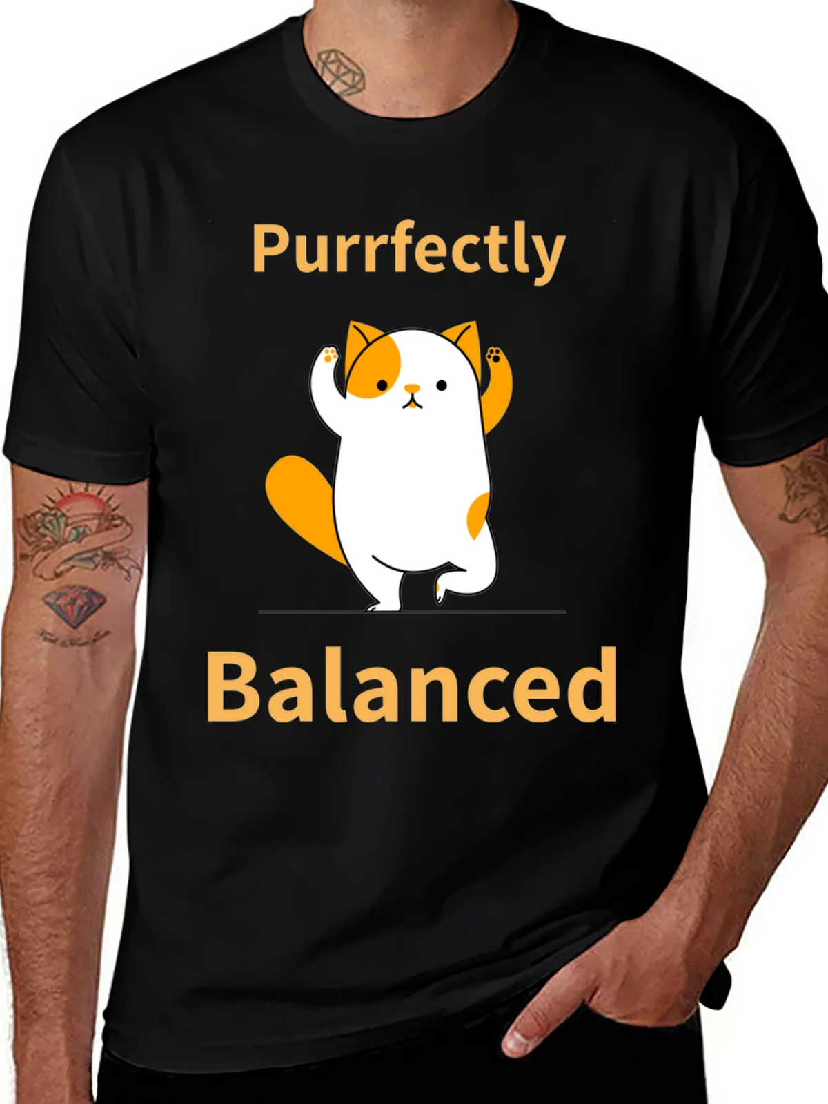 Purrfectly Balanced Yoga Cat Graphic T-Shirt product image 1