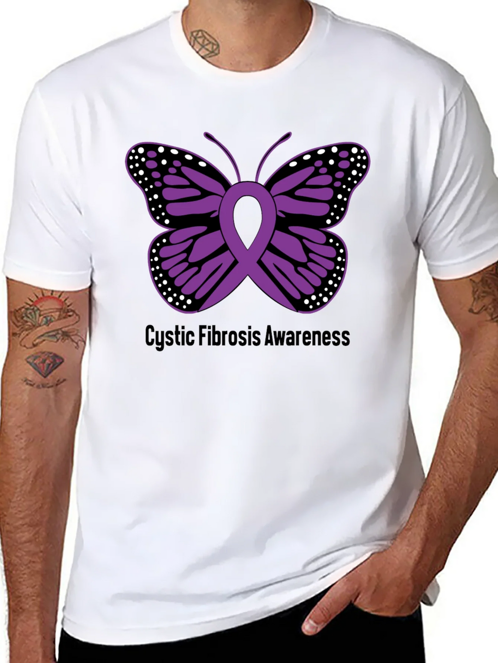 Cystic Fibrosis Awareness Butterfly Ribbon T-Shirt product image 7