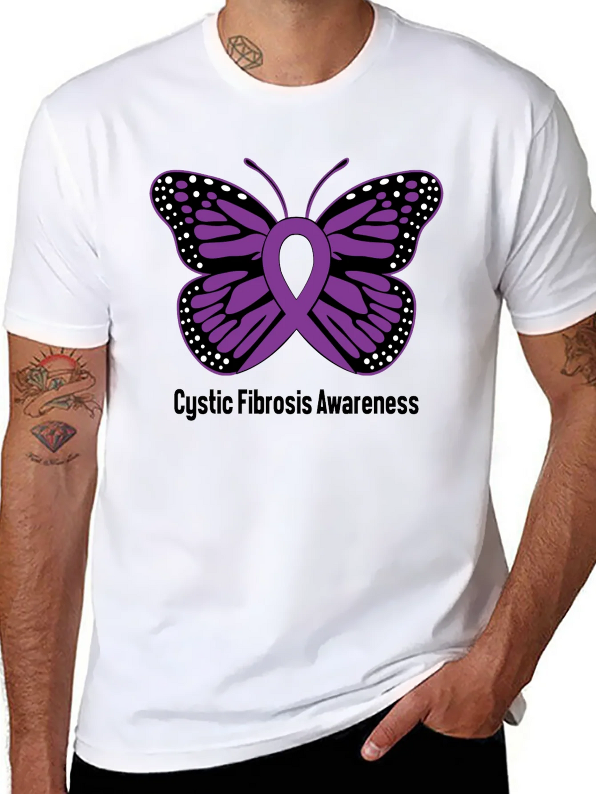 Cystic Fibrosis Awareness Butterfly Ribbon T-Shirt product image 7