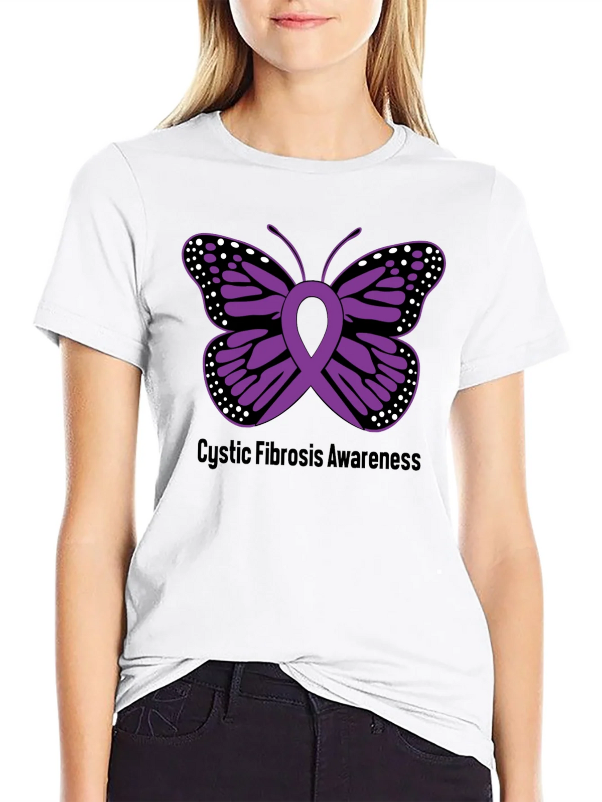 Cystic Fibrosis Awareness Butterfly Ribbon T-Shirt product image 8
