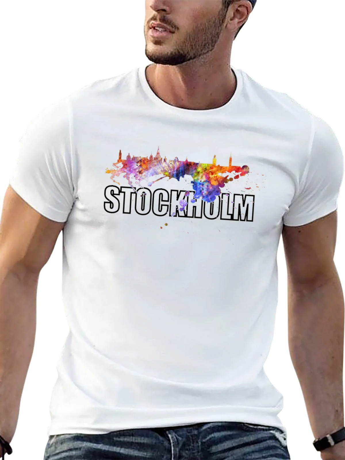 Stockholm Skyline Watercolor Graphic Tee - Black product image 11