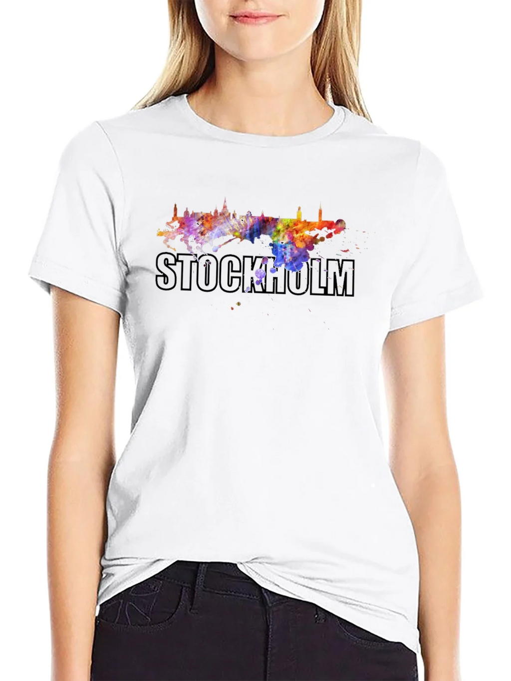 Stockholm Skyline Watercolor Graphic Tee - Black product image 7