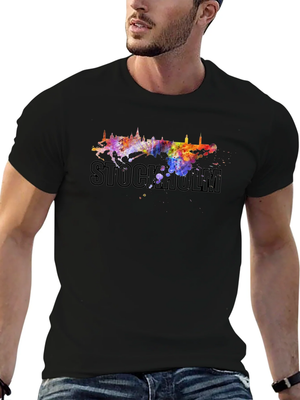 Stockholm Skyline Watercolor Graphic Tee - Black product image 5