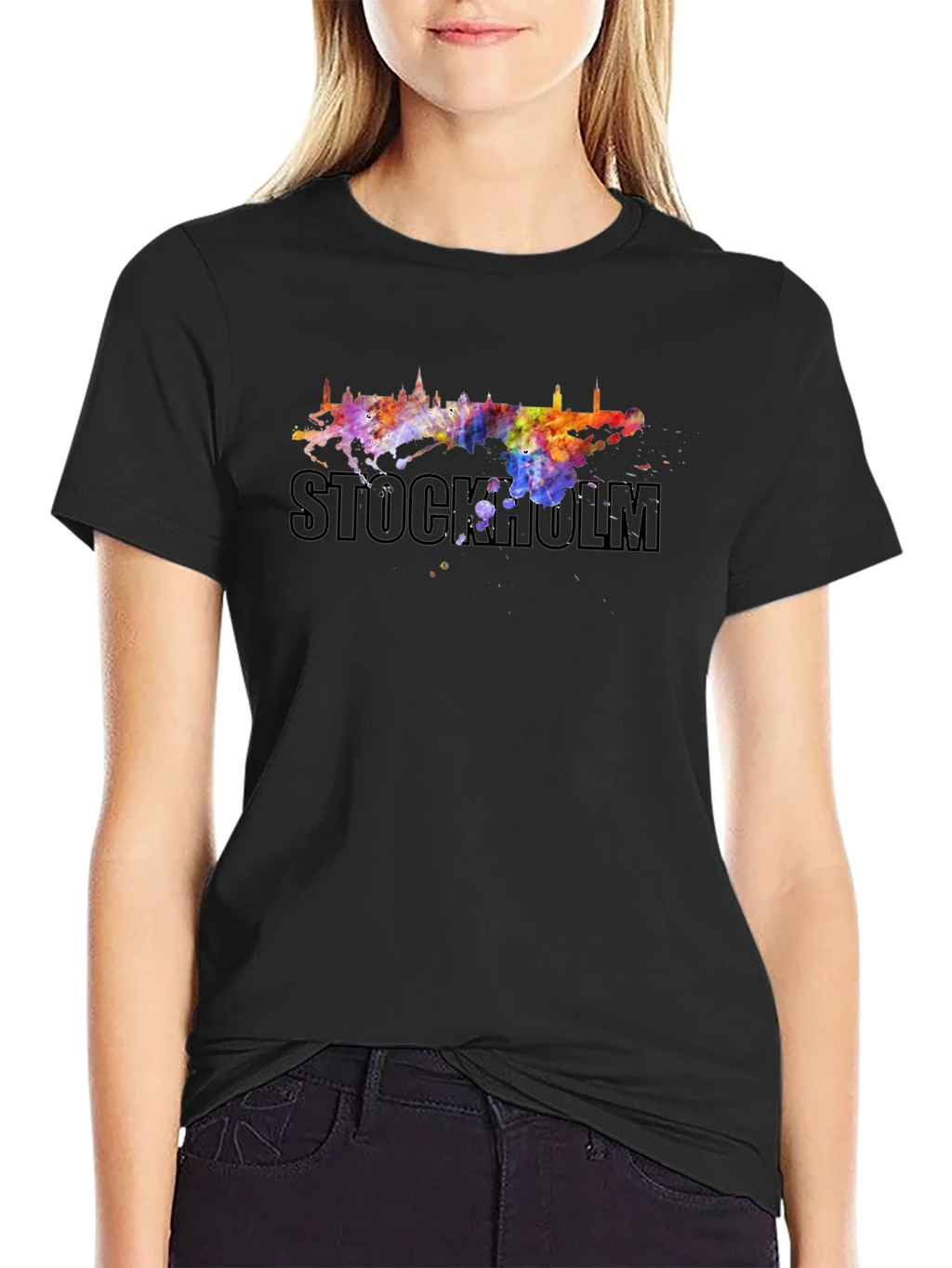 Stockholm Skyline Watercolor Graphic Tee - Black product image 2
